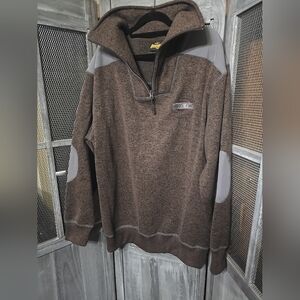 Men's Brown 1/4 Zip Pullover + Embroidered "ANGEL FIRE" Logo, Sz Xl